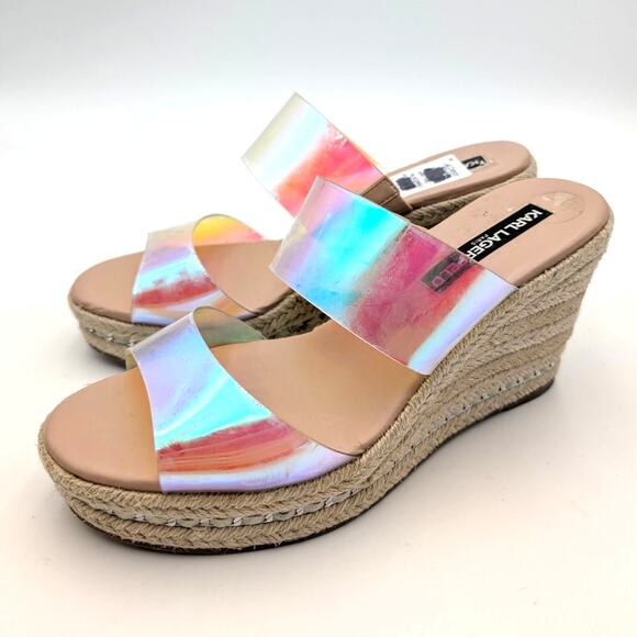 Karl Lagerfeld Cecily Wedge Sandal Womens Iridescent Rubber Size US9.5 EU40 - Picture 1 of 12